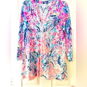 Lilly Pulitzer "Kaia" Tunic Sz L EUC in "Periwinkle Sea Fans" MSRP $149